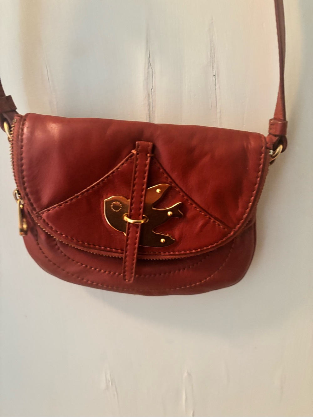 Women's Cognac Brown leather Crossbody Bag with Gold Accent